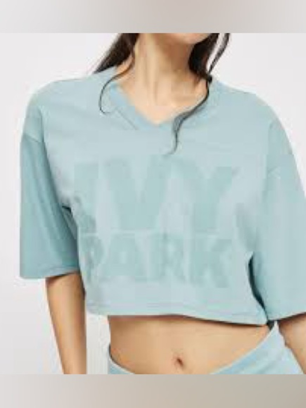 Ivy Park Light Blue Women's Cropped V-Neck Tee